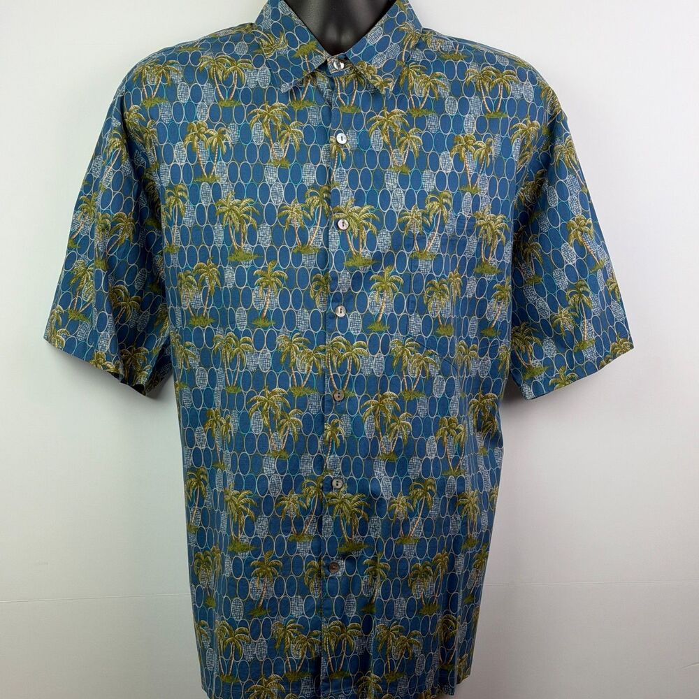 Tori Richard Blue Palm Tree Hawaiian Shirt Large - Picture 6 of 10